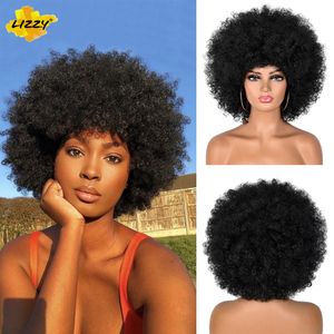 Synthetische pruiken kort Afro kinky krullend haar voor zwarte vrouwen Afrikaanse pluizige en zachte natuurlijk ogende pruik op hoge temperatuur Lizzy 230417