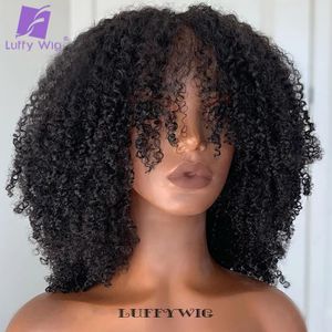 Perruques synthétiques Perruque courte afro crépue bouclée avec frange cheveux humains cuir chevelu haut entièrement fabriqué à la machine Remy brésilien afro bouclé perruque frange 200 densité 231012