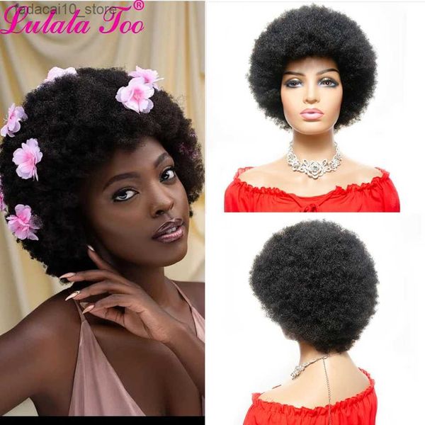 Perruques synthétiques Perruque Afro courte perruques de cheveux humains brésiliens pour femme Remy sans colle Afro crépus bouclés perruque 150% densité couleur naturelle Remy Yepei cheveux Q240115