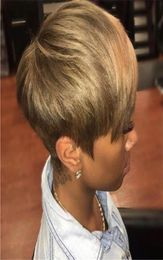 Perruques synthétiques perruque blonde courte avec frange latérale Pixie pour femmes afro fête quotidienne faux cheveux aspect naturel 1086847