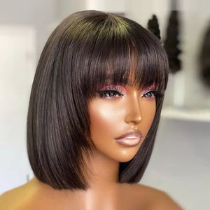 Synthetische pruiken Korte Bob -pruik met pony Rechte Haar Bob Pruiken Braziliaanse Human Hair Wig Remy Full Machine Made Pruik voor vrouwen Glueless Bob Pruik 230818