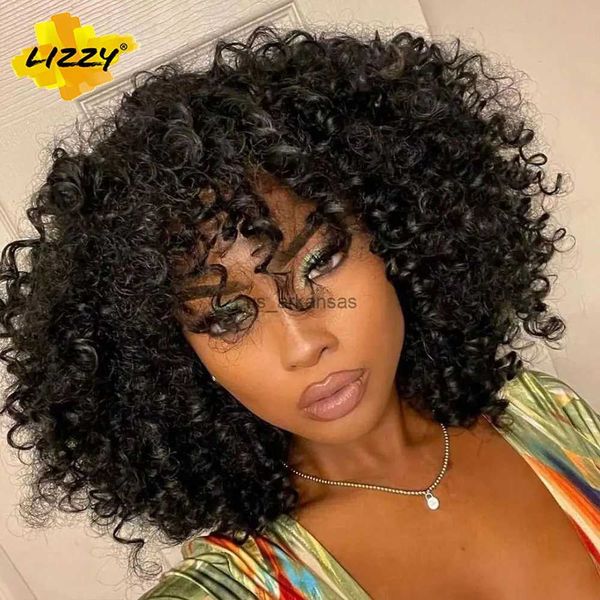 Perruques synthétiques courtes perruques afro bouclées avec une frange pour femmes noires Cosplay africain Natural Wighre sans mon glue sans glue ombre Wig Brown 14 