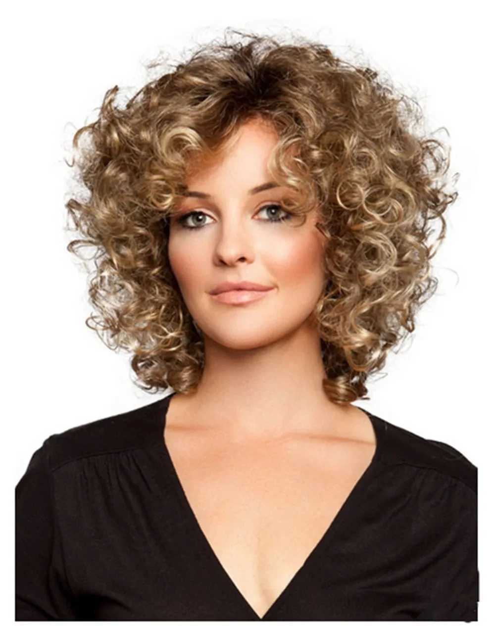 Sentetik peruklar kısa kıvırcık sentetik peruklar altın parti saçları kadınlar için sarışın karışık renkler yüksek sıcaklık fiber 240329