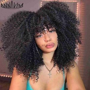 Synthetische pruiken kort haar afro kinky krullende pruiken met pony voor zwarte vrouwen synthetische ombre gluess cosplay natuurlijk bruine zwart roze annivia hkd230818