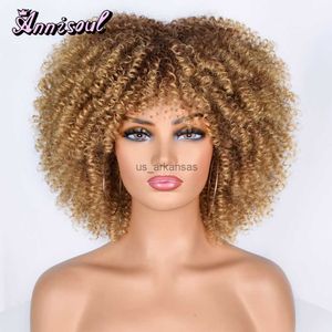 Perruques synthétiques cheveux courts afro perruque bouclée coquette pour femmes noires cosplay blonde synthétique naturel ombre borwn perruques africaines hkd230818 hkd230818