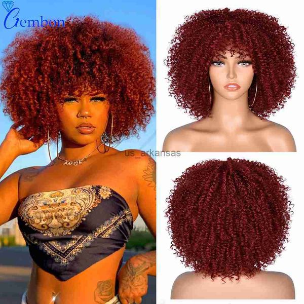 Perruques Synthétiques Cheveux Courts Afro Crépus Bouclés Perruque Avec Une Frange Lâche Synthétique Cosplay Fluffy Perruques Naturelles Pour Les Femmes Noires Brun Foncé 10 