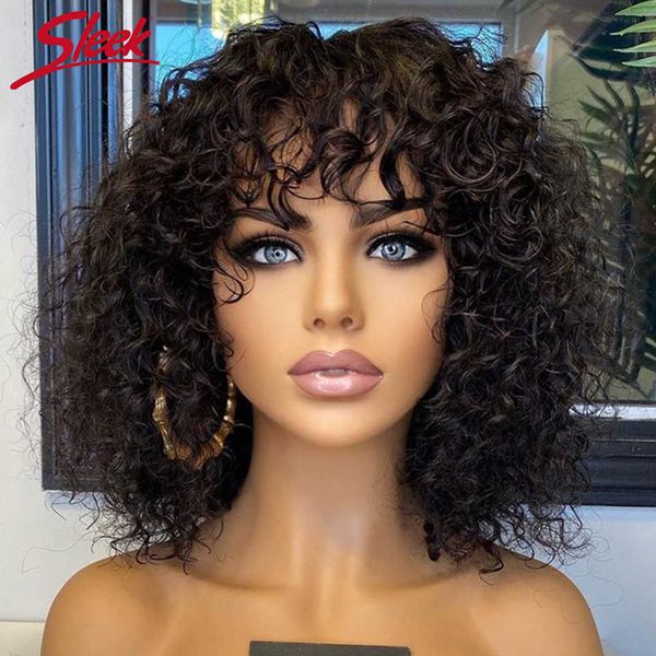 Perruques synthétiques courtes Pixie Bob Cut Perruques de cheveux humains avec une frange Jerry Curly Glueless Wig Highlight Honey Water Wave Blonde Colored for Women 230227