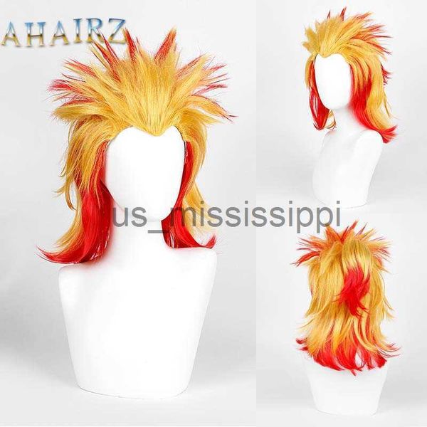 Perruques synthétiques Courte Droite Garçon Perruque Synthétique Jaune Dégradé Rouge Perruques Cosplay Anime Quotidien Pour Hommes Résistant À La Chaleur Naturel Faux Cheveux Halloween x0826