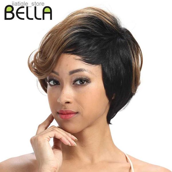 Pelucas sintéticas pelucas de peluca ondulada corta ondética ombre de 10 pulgadas pelucas de bob para mujeres negras ombre rubia de cospla resistente a las pelucas envío gratis y240401