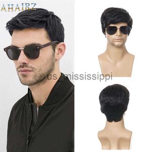 Perruques synthétiques perruques courtes pour hommes cheveux synthétiques perruque noire avec Bang Costume d'Halloween pour homme perruque Cosplay fête de carnaval x0826