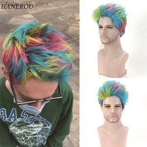 Synthetische pruiken Korte pruiken Heren Regenboogkleur Synthetische pruik Cosplay Zacht Hittebestendige vezel Halloween-kostuumpruik Mannen Natuurlijke pruiken Q240115