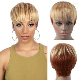 Perruques synthétiques courtes avec une frange naturelle Pixie Coupue brésilienne Blonde brun bob afro perruque pour femmes noires tobi22