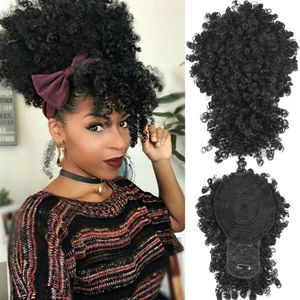 Synthetische Perücken Silike Short Kinky Curly Chignon mit Pony Kunsthaarknoten Kordelzug Pferdeschwanz Afro Puff Haarteile für Frauen 221205