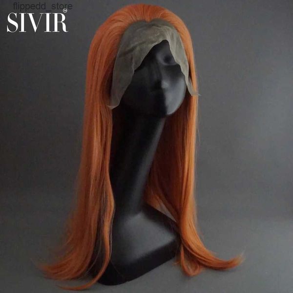 Pelucas sintéticas Sivir Synthetic Ginger Lace Hair Long Straight Orange Color Pelucas brasileñas para mujeres Anime Cospaly / Party Fibra de alta temperatura Q231021