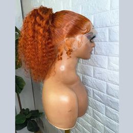 Perruques synthétiques gel orange de gingembre pré-inséré Soft Free 26 Long Twisted Curly Deep Lace Front Wig adapté aux femmes noires Babyhair Daily Playing Q240523