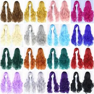 Synthetische Pruiken Soowee 80 cm Synthetisch Haar Lang Golvend Cosplay Pruik Roze Roos Valse Haar Pruiken-vrouwelijke Groene Pruiken voor Vrouwen Peruk 240329