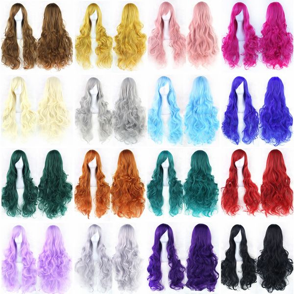 Perruques synthétiques Soowee cheveux longs bouclés perruque verte pièce rose noir fête cosplay pour les femmes 230425
