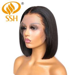 Perruques synthétiques SSH T Part Bob Lace Front perruques de cheveux humains pour les femmes 8-16 pouces brésilien droit court Bob 13X1 dentelle perruques de cheveux humains 231207