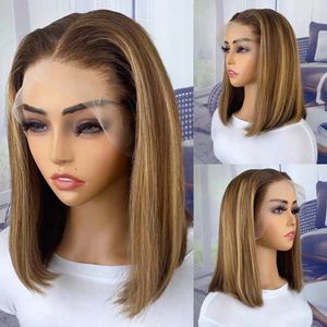 Synthetische pruiken Recht Hoogtepunt Kanten Voorkant Echt haar 13x4 Kanten Frontale Pruiken Braziliaanse Remy 13x5x1 Honingblond Bruin Gekleurde Pruiken voor Dames 231010