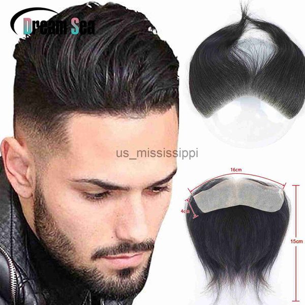 Perruques synthétiques Straight Man Toupee V Style Frontal Hairline pour hommes 100 Human Remy Hair 006mm Ultra Thin Skin PU Prothèse capillaire pour hommes x0826