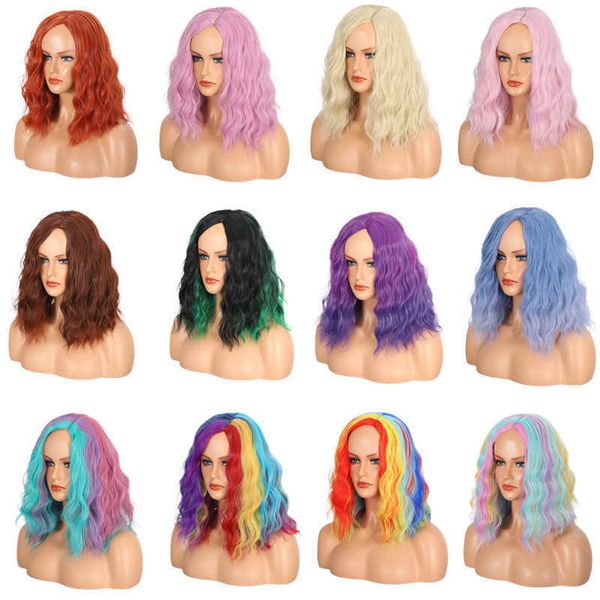 Pelucas sintéticas Estilo Peluca Mujer Cara de Espuma Dividida Rizado Corto Pelo Rizado Halloween Fibra sintética de Colores Cubierta para el Cabello