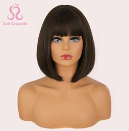 Synthetische pruiken Sue Sue Exquisite for Women Short Bob Wig with Ponys Black Red Blond Pink Lolita Cosplay Party Natural Hair Kend225994900