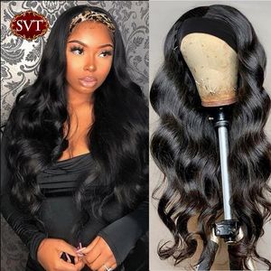 Perruques synthétiques SVT bandeau perruque cheveux humains écharpe 180% densité Remy brésilien vague de corps naturel ondulé sans colle pour les femmes 230803