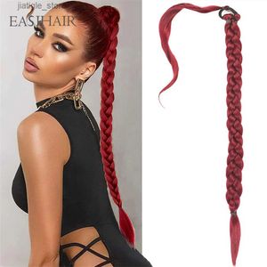 Wigs synthétiques Boîtres synthétiques Traids Ponytail Long Traided Ponytail Cair for Women Wine Red Wrap autour de la queue de cheval avec une cravate 32 pouces Y240401