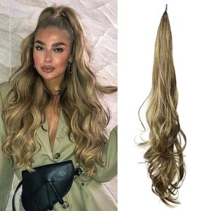 Synthetische pruiken synthetisch flexibel wikkel rond paardenstaart 32 inch mat lengte paardenstaart blonde haarstukken voor dames dagelijks gebruik 231204