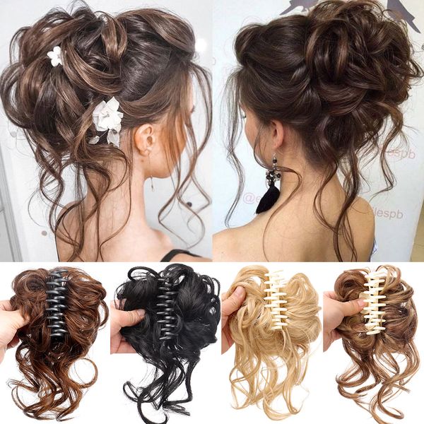 Perruques synthétiques pince à cheveux synthétiques perruques de cheveux bouclés en désordre pour les femmes Chignon griffe Chignon postiche pour les femmes faux cheveux 230914