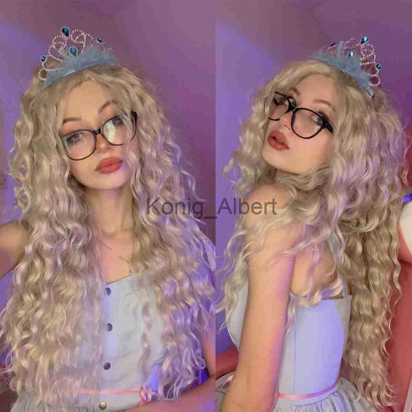 Pelucas sintéticas Pelo sintético Pelucas onduladas largas y rizadas para mujeres blancas Peluca de carnaval rubia Onda natural Cosplay Princesa Disfraz de Halloween Peluca 26