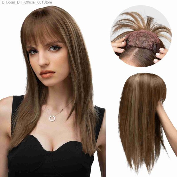 Perruques synthétiques Top cheveux synthétiques Toupee fibre optique pince à cheveux pour femmes dans une frange perruque femmes faux naturel invisible noir brun C8 Z230805