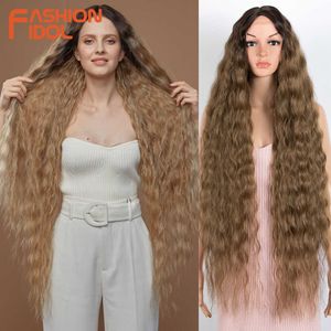 Perruques synthétiques perruque de cheveux synthétiques Cosplay vague lâche fausse dentelle pour les femmes Ombre brun eau 42 pouces bouclés résistant à la chaleur 230227