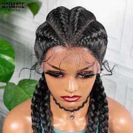 Perruques synthétiques perruques en dentelle synthétique Perruques tressées avec des cheveux longs Boîte de 26 pouces Braids Perruque pour femmes noires en dentelle Afro Ferment perruques LDD240313