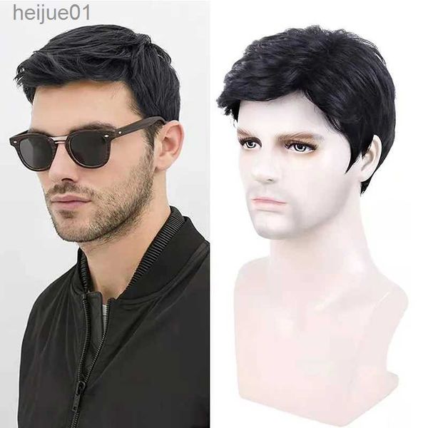 Pelucas sintéticas Hombres sintéticos Peluca corta y recta Negro para cabello masculino Fleeciness Realista Sombrero natural Cabello resistente al calor para fiesta diaria L231024