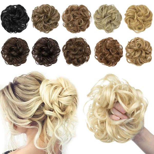 Pelucas sintéticas Moño de pelo desordenado sintético Moño Scrunchies Banda para el cabello falso Trenza Elástico Postizo Cola para mujeres Envoltura sintética Cola de caballo rizada 240329