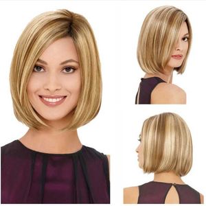 Synthetische Pruiken Synthetische Korte Bob Rechte Pruiken Blonde Kleur Pruik Voor Vrouwen Natuurlijk Hittebestendig Haar 240328 240327