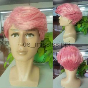 Synthetische Pruiken Synthetische Korte Rechte Roze Cosplay Pruiken met Pony Natuurlijke Nep Haar Party Anime Halloween Pruiken voor Mannen x0826