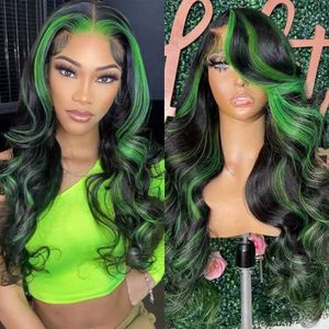 Synthetische pruiken Synthetische pruiken 13x6 HD Kanten Frontale Pruiken Highlight Groen Body Wave Kanten Voorkant Pruik 30 Inch Body Wave Pruiken van echt haar Ombre Remy Kanten Voorkant Pruik 240327