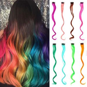 Synthetische pruiken Synthetische pruiken 22 inch Kleurrijk haar Gekruld Eén clip-in Synthetisch Lang haarstukje Voor meisjes Dames Kinderen Meerkleurig Feest Hoogtepunten Pruik 240329