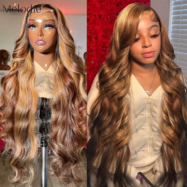 Perruques synthétiques Perruques synthétiques 30 32 pouces Highlight Ombre Honey Blonde Lace Front Wig Brésilien Cheveux Humains Colorés Body Wave13x4 HD Lace Frontal Wigs 250% 240328 240327