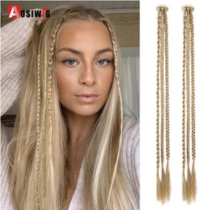 Pelucas sintéticas Pelucas sintéticas Trenza Clip en el cabello 2 piezas Trenzas Postizos largos sintéticos de cola de caballo para mujeres Niñas Diario Navidad Cosplay 240328 240327