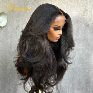 Pelucas sintéticas Pelucas sintéticas Doble textura Rizado Recto y onda del cuerpo 13x6 HD Transparente Encaje Frontal Pre arrancado Cabello humano Peluca sin pegamento Lista para usar 240327