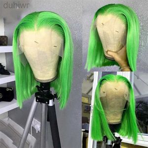 Synthetische pruiken Synthetische pruiken FANXITION Haarkant Pruiken Groen Recht Synthetische kanten pruik Korte pruik voor dames Schouderlengte Frontale pruik Cosplay ldd240313