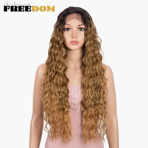 Synthetische pruiken Synthetische pruiken VRIJHEID Synthetische krullende kanten pruiken voor zwarte vrouwen Kinky krullend 30 inch haar Bruine pruiken met haarwarmte ldd240313