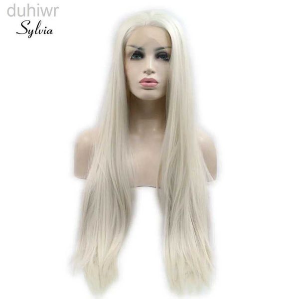 Perruques synthétiques Perruques synthétiques Sylvia perruques blondes longues et soyeuses perruques synthétiques avant de lacet 60 # cheveux blonds blancs chaleur perruques de cheveux longs pour les femmes ldd240313