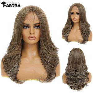 Synthetische pruiken Synthetische pruiken Synthetische pruiken met kanten voorkant Body Wave Hoogtepunt 13X4X1Female Kanten Pruik Gemberblond Synthetische pruik met haar 22 ldd240313