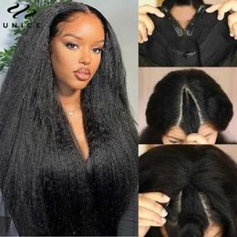 Perruques synthétiques Perruques synthétiques UNice Hair V Part Wig I-Part Wig cheveux humains crépus raides sans colle U Part Wig cheveux humains mélangés avec votre propre ligne de cheveux 240327