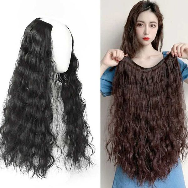 Pelucas sintéticas Pelucas sintéticas Peluca para mujer Cabello largo y rizado En forma de U Onda grande Maíz esponjoso Permanente Cabello largo Una pieza Lana invisible Peluca rizada Pieza 240329