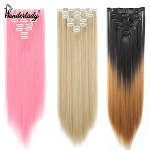 Synthetische pruiken Synthetische pruiken WonderLady synthetisch clip-on haar 7 stks/set 22 130G roze nep haarstukje 16 clip in lang recht ombre haar voor vrouwen 240328 240327